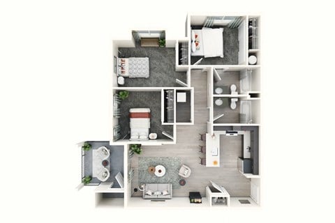 Floor plan for 3 beds, 2 baths, 1070 sqft